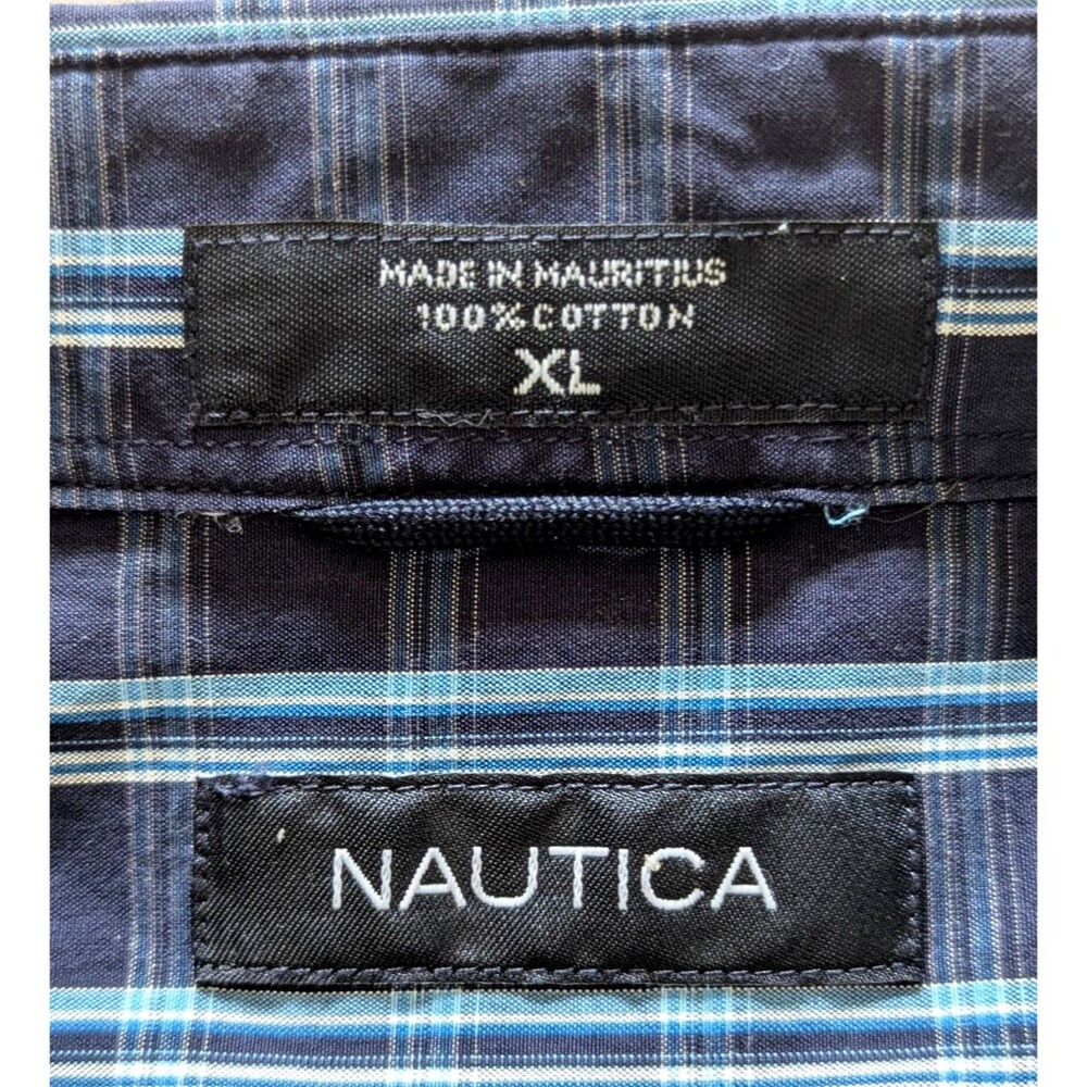 Nautica Men XL Blue White Plaid Button Down Short Sleeve Navtech Classic NWT - Picture 2 of 11